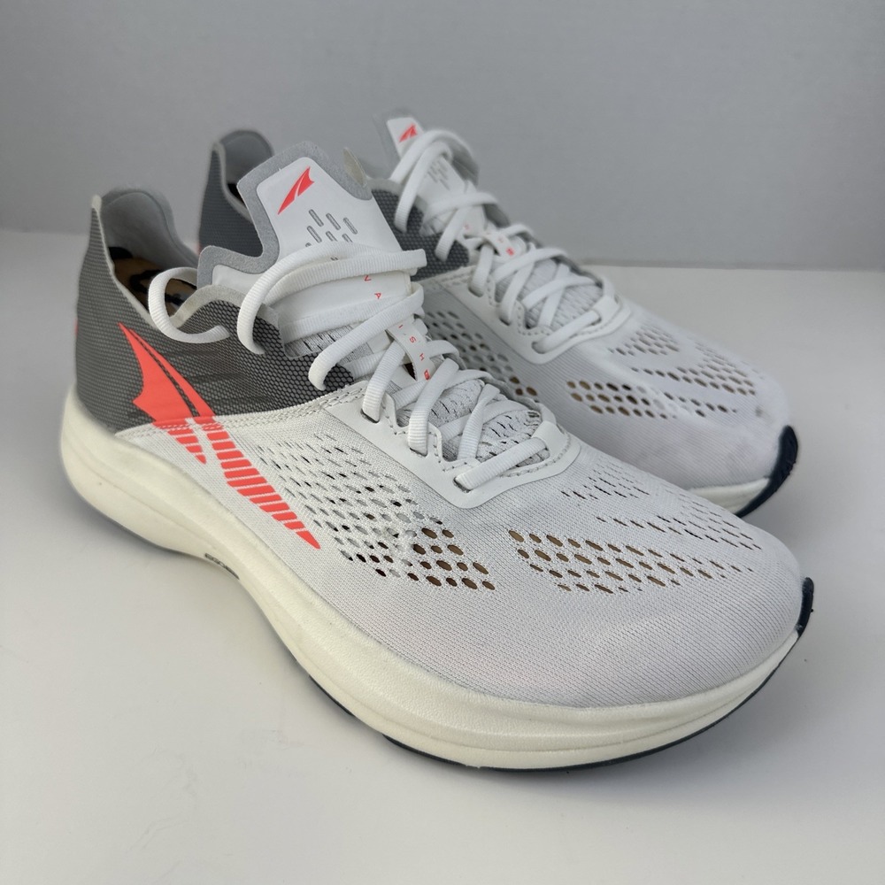 Altra White and Gray Athletic Shoes with Red Accents